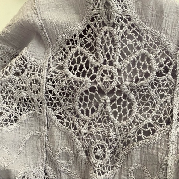 Lilac Tunic Top S/M Floral Cotton Lace-up Embroidered Crochet Blouse Flowy - Picture 15 of 15